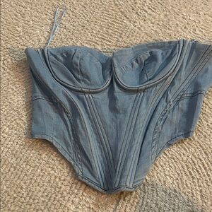 Fashion Nova Denim Corset Crop Top - Light Blue
